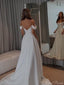 Elegant White Off-Shoulder A-Line Long Wedding Dresses With Sweep Trailing,CPD199