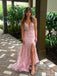 sparkly Pink Sweetheart Mermaid Side Slit Long Prom Dress Ideas, Evening Party Dresses,  FM644