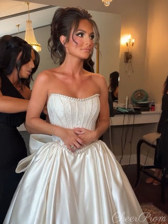 Elegant White Sweetheart Sleeveless A-Line Long Wedding Dresses With Sweep Trailing,CPD197