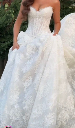 Sexy White Sweetheart Sleeveless A-Line Lace Long Wedding Dresses With Sweep Trailing,CPD196