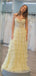 Elegant Yellow A-line Sweetheart Sleeveless Lace Maxi Long Party Prom Dresses, Evening Dresses, FM378