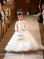 Cute Ivory Jewel Full Sleeve With Train Lace Long Cheap Flower Girl Dresses, CPF11