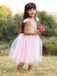 Cute Pink Spaghetti Straps Square Sequin Tulle Long Cheap Flower Girl Dresses, CPF12