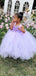 Cute Light Purple Straps Square Applique Tulle Long Cheap Flower Girl Dresses, CPF15