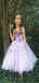 Elegant Purple A-Line Spaghetti Straps Applique Tulle Long Cheap Flower Girl Dresses, CPF17