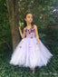 Elegant Purple A-Line Spaghetti Straps Applique Tulle Long Cheap Flower Girl Dresses, CPF17