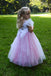 Elegant A-Line Sweetheart Cap Shoulder Lace Tulle Long Cheap Flower Girl Dresses, CPF19