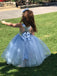 Cute Ball Gown Round Neck Sleeveless Sequin Tulle Long Cheap Flower Girl Dresses, CPF21