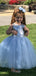 Cute Ball Gown Round Neck Sleeveless Sequin Tulle Long Cheap Flower Girl Dresses, CPF21