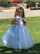 Cute Ball Gown Round Neck Sleeveless Sequin Tulle Long Cheap Flower Girl Dresses, CPF21