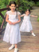 Simple White A-Line Lace Round Neck Cap Shoulder Applique Long Cheap Flower Girl Dresses, CPF27