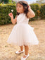 Cute A-Line Tulle Round Neck Sleeveless Beads Long Cheap Flower Girl Dresses, CPF29