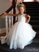 Elegant A-Line Tulle Round Neck Sleeveless Applique Long Cheap Flower Girl Dresses, CPF30