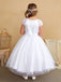 Elegant Round Neck Cap Shoulder Applique Long Cheap Flower Girl Dresses, CPF33