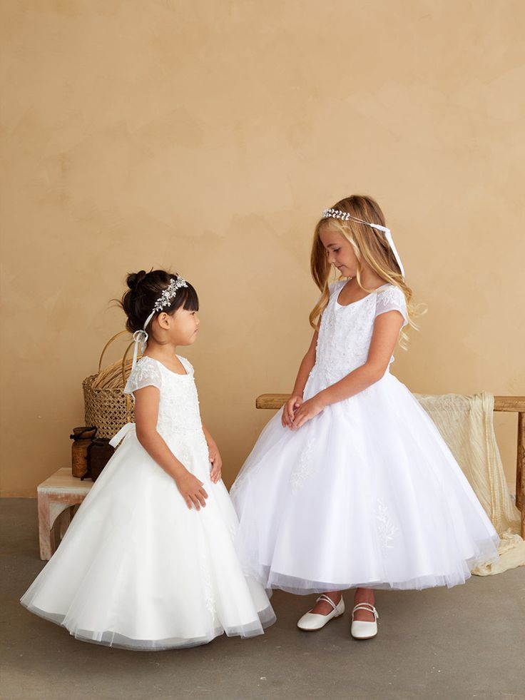 Elegant Round Neck Cap Shoulder Applique Long Cheap Flower Girl Dresses, CPF33