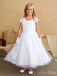 Elegant Round Neck Cap Shoulder Applique Long Cheap Flower Girl Dresses, CPF33