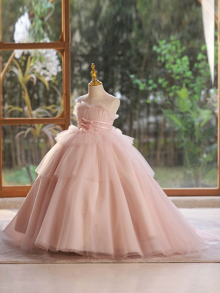 Elegant Ball Gown Sweetheart Sleeveless Ruffle Long Cheap Flower Girl Dresses, CPF34