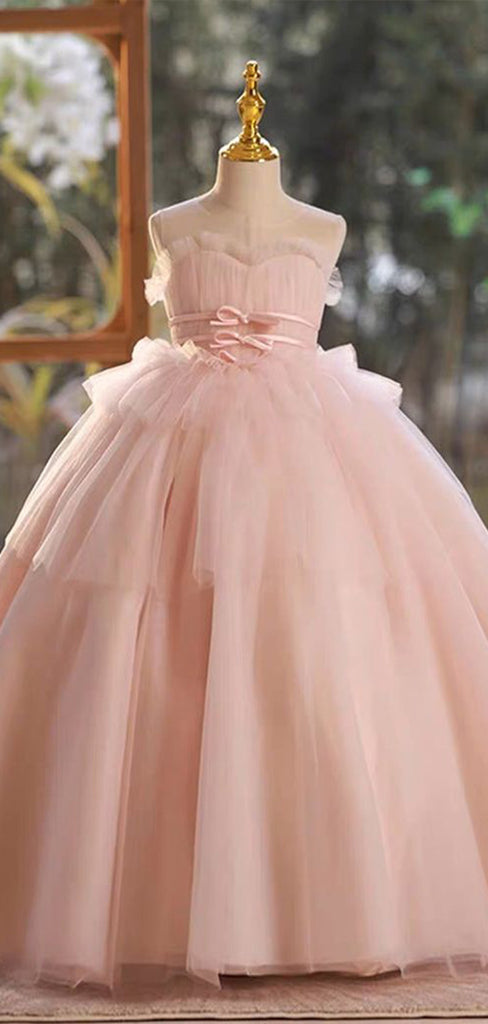 Elegant Ball Gown Sweetheart Sleeveless Ruffle Long Cheap Flower Girl Dresses, CPF34