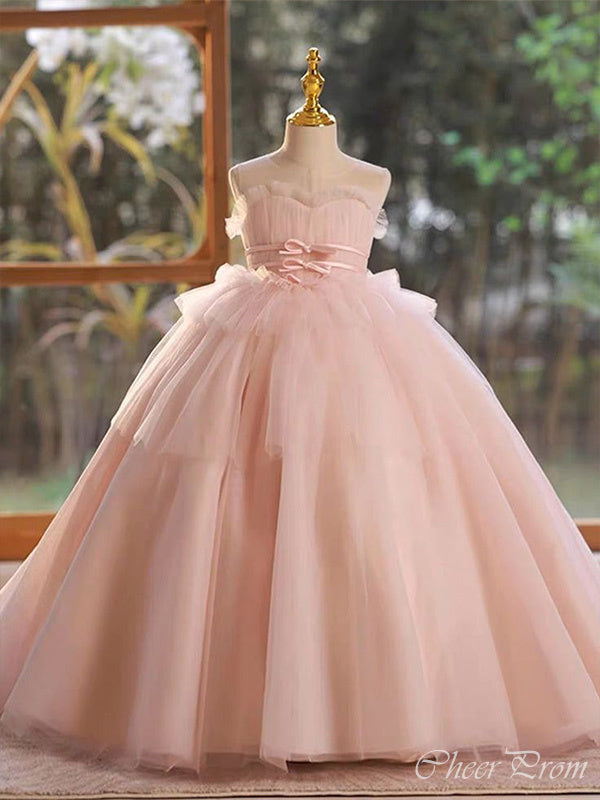 Elegant Ball Gown Sweetheart Sleeveless Ruffle Long Cheap Flower Girl Dresses, CPF34