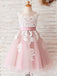 Cute Pink Ball Gown Round Neck Sleeveless Lace Long Cheap Flower Girl Dresses, CPF35