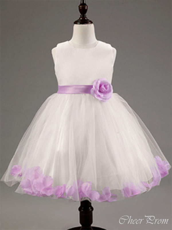 Cute Round Neck Sleeveless Tulle Long Cheap Flower Girl Dresses, CPF36