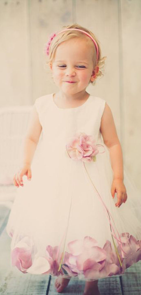 Lovely Round Neck Sleeveless Applique Long Cheap Flower Girl Dresses, CPF37