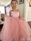 Elegant Dusty Pink Straps V Neck Sleeveless Tulle Long Cheap Flower Girl Dresses, CPF39