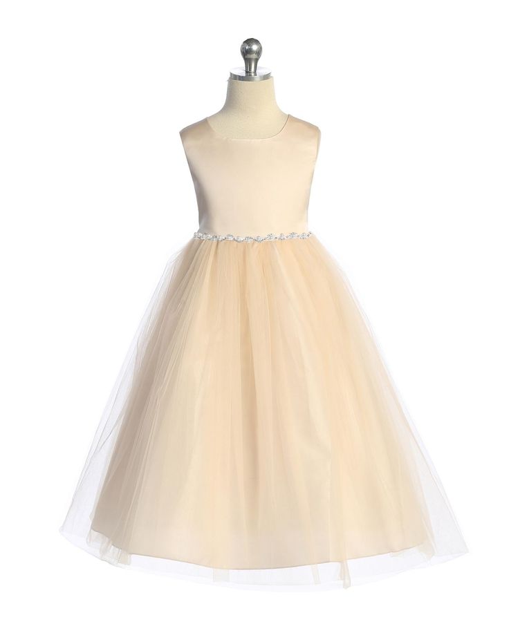 Simple Straps Round Neck Sleeveless Tulle Long Cheap Flower Girl Dresses, CPF40