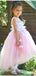 Lovely Straps Round Neck Sleeveless Short Front Long Back Applique Cheap Flower Girl Dresses, CPF43