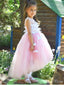 Lovely Straps Round Neck Sleeveless Short Front Long Back Applique Cheap Flower Girl Dresses, CPF43