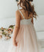 Elegant Spaghetti Straps Square Short Front Long Back Tulle Cheap Flower Girl Dresses, CPF45