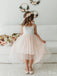 Elegant Spaghetti Straps Square Short Front Long Back Tulle Cheap Flower Girl Dresses, CPF45