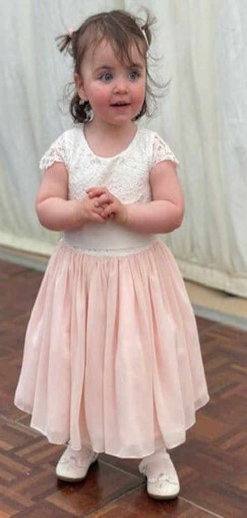 Lovely Cap Shoulder Round Neck Lace Cheap Flower Girl Dresses, CPF46