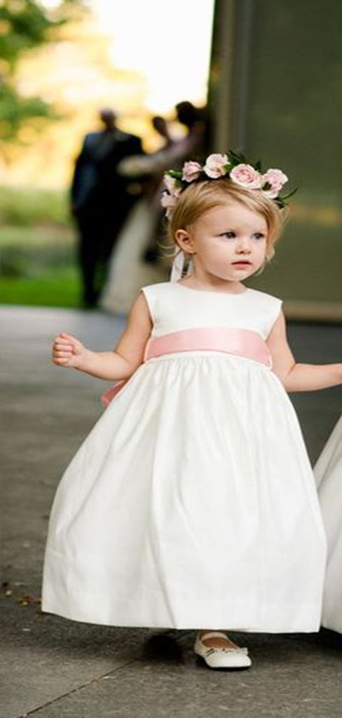 Simple Round Neck Straps Sleeveless Long Cheap Flower Girl Dresses, Princess Dresses CPF53