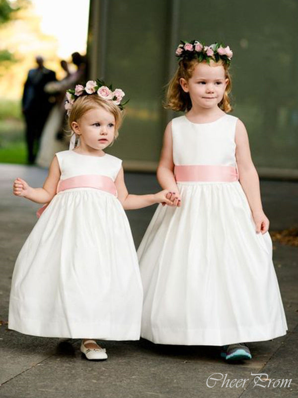 Simple Round Neck Straps Sleeveless Long Cheap Flower Girl Dresses, Princess Dresses CPF53