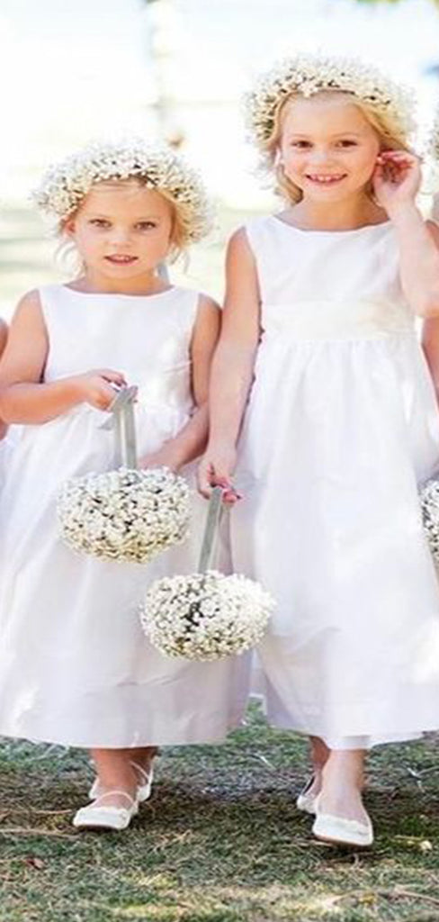 Simple Round Neck Straps Sleeveless Long Cheap Flower Girl Dresses, Princess Dresses CPF55