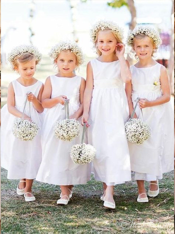 Simple Round Neck Straps Sleeveless Long Cheap Flower Girl Dresses, Princess Dresses CPF55