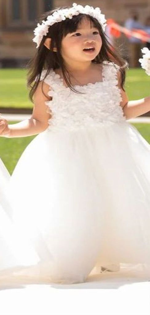 Lovely Straps Square Sleeveless Applique Cheap Flower Girl Dresses, Princess Dresses CPF57