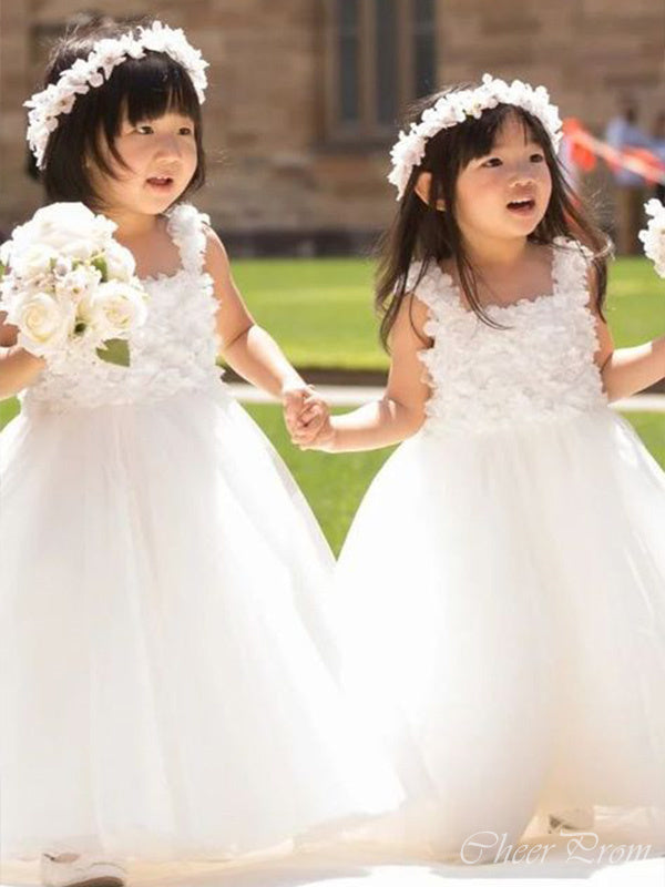 Lovely Straps Square Sleeveless Applique Cheap Flower Girl Dresses, Princess Dresses CPF57