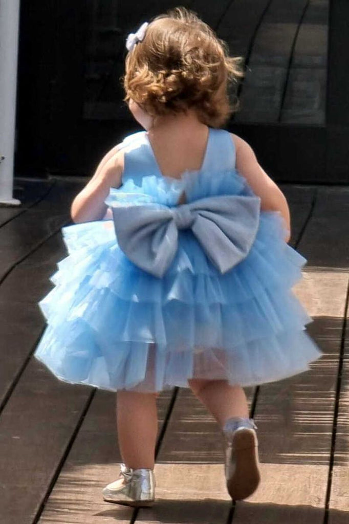 Lovely Blue Ball Gown Round The Neck Straps Sleeveless Cheap Flower Girl Dresses, Princess Dresses CPF58