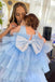 Lovely Blue Ball Gown Round The Neck Straps Sleeveless Cheap Flower Girl Dresses, Princess Dresses CPF58