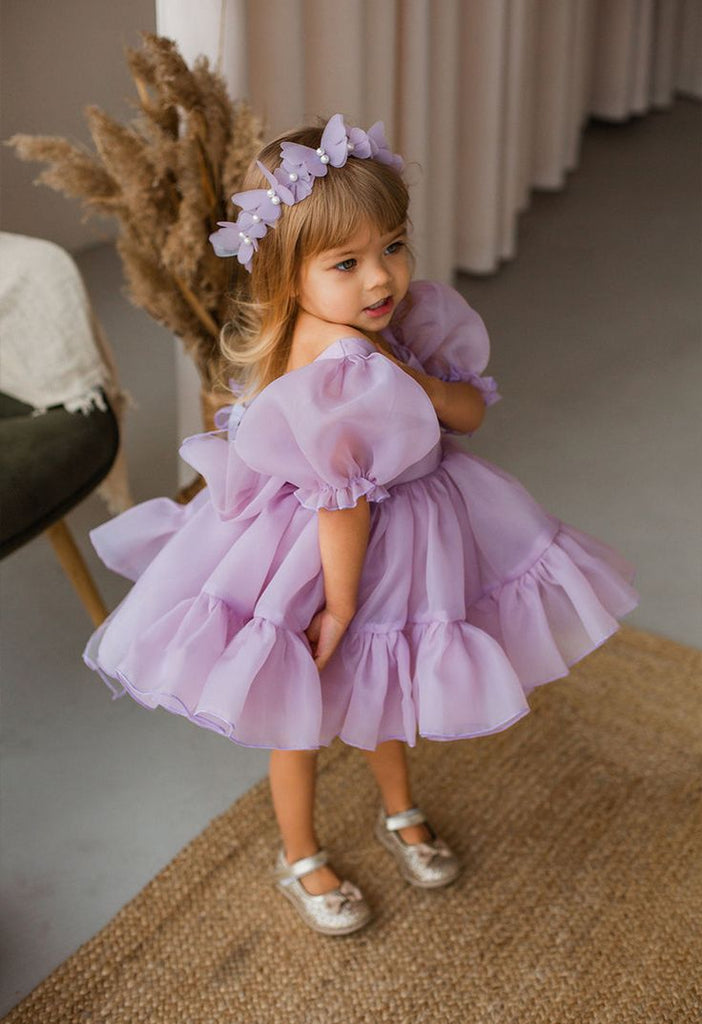 Elegant Purple Square Half Sleeve Short Cheap Flower Girl Dresses, Princess Dresses CPF59