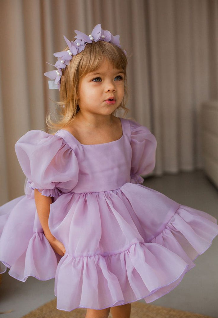 Elegant Purple Square Half Sleeve Short Cheap Flower Girl Dresses, Princess Dresses CPF59