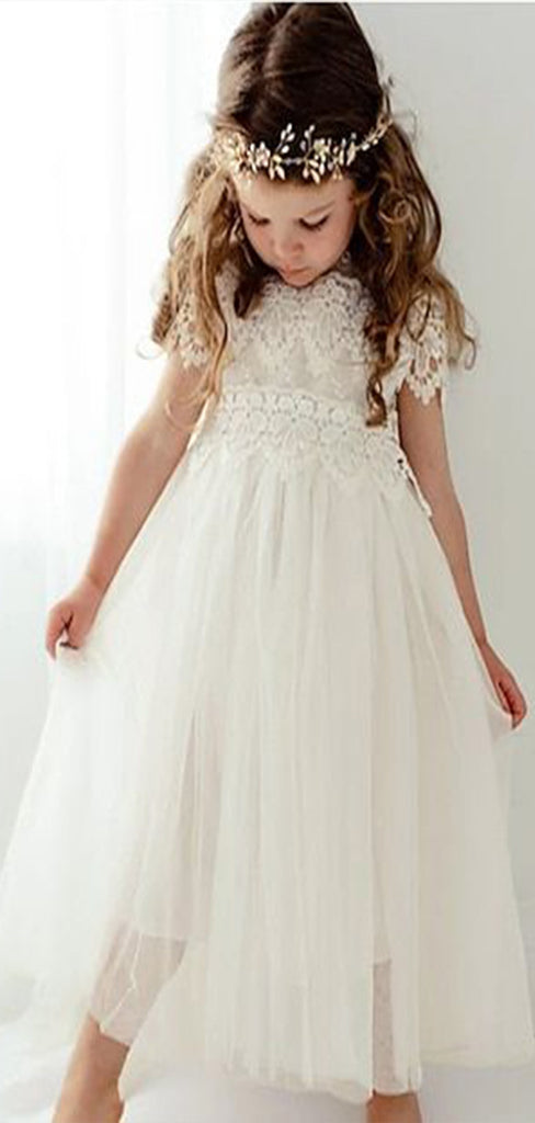 Cute Round The Neck Cap Shoulder Applique Cheap Flower Girl Dresses, Princess Dresses CPF61