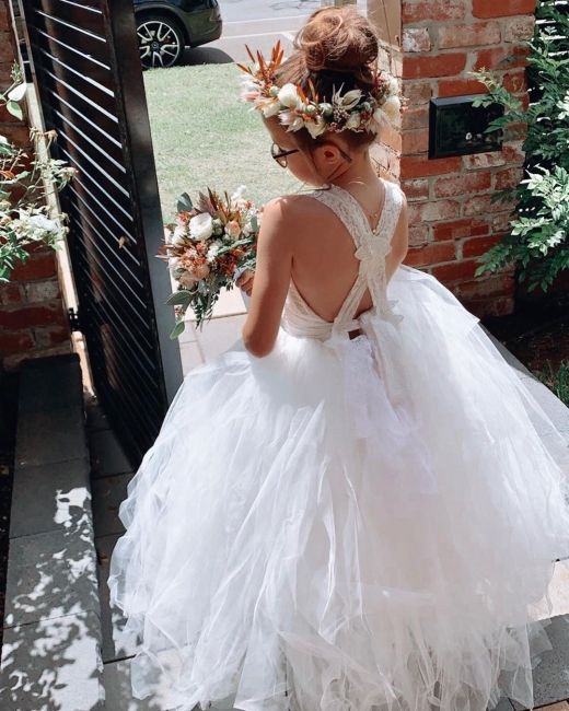 Elegant Straps Sleeveless Applique Cheap Flower Girl Dresses, Princess Dresses CPF63