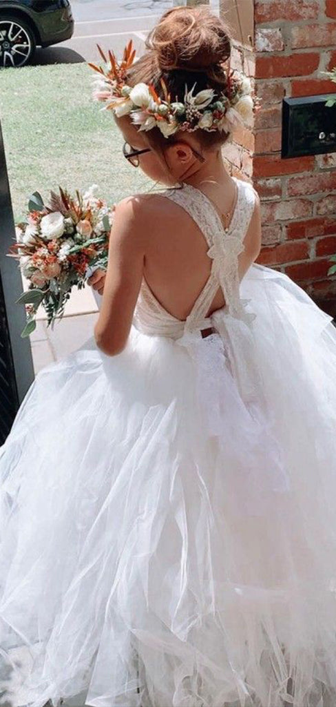 Elegant Straps Sleeveless Applique Cheap Flower Girl Dresses, Princess Dresses CPF63