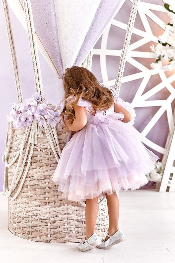 Cute Purple Round The Neck Cap Shoulder Sleeveless Cheap Flower Girl Dresses, Princess Dresses CPF64