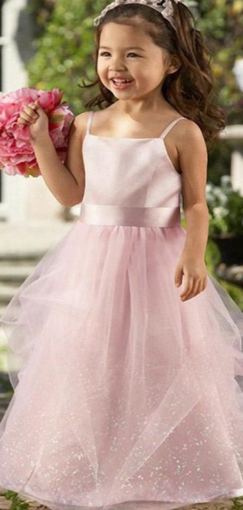 Lovely Spaghetti Straps Square Sleeveless Sequin Cheap Flower Girl Dresses, Princess Dresses CPF67