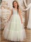 Unique Straps V Neck Sleeveless Applique Cheap Flower Girl Dresses, Princess Dresses CPF69