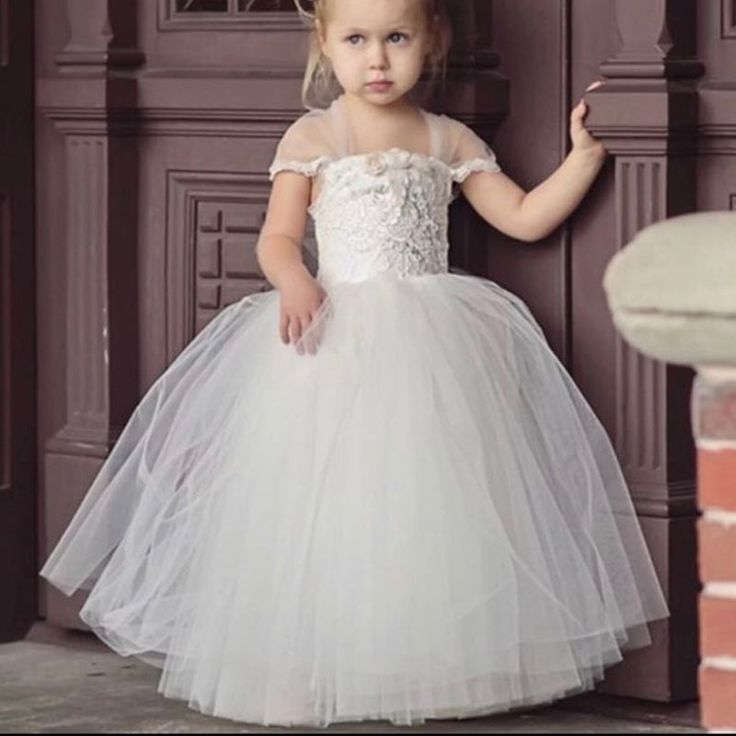 Cute Cap Shoulder Square Sleeveless Lace Cheap Flower Girl Dresses, Princess Dresses CPF71